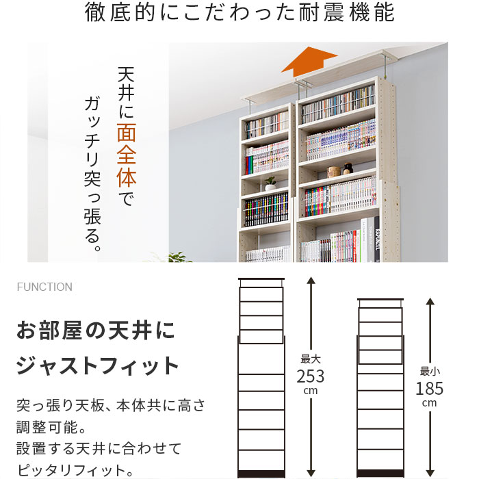 天井つっぱり全面扉書庫 戸棚 高さ２１７〜２２６ｃｍ幅７１〜８０ｃｍ